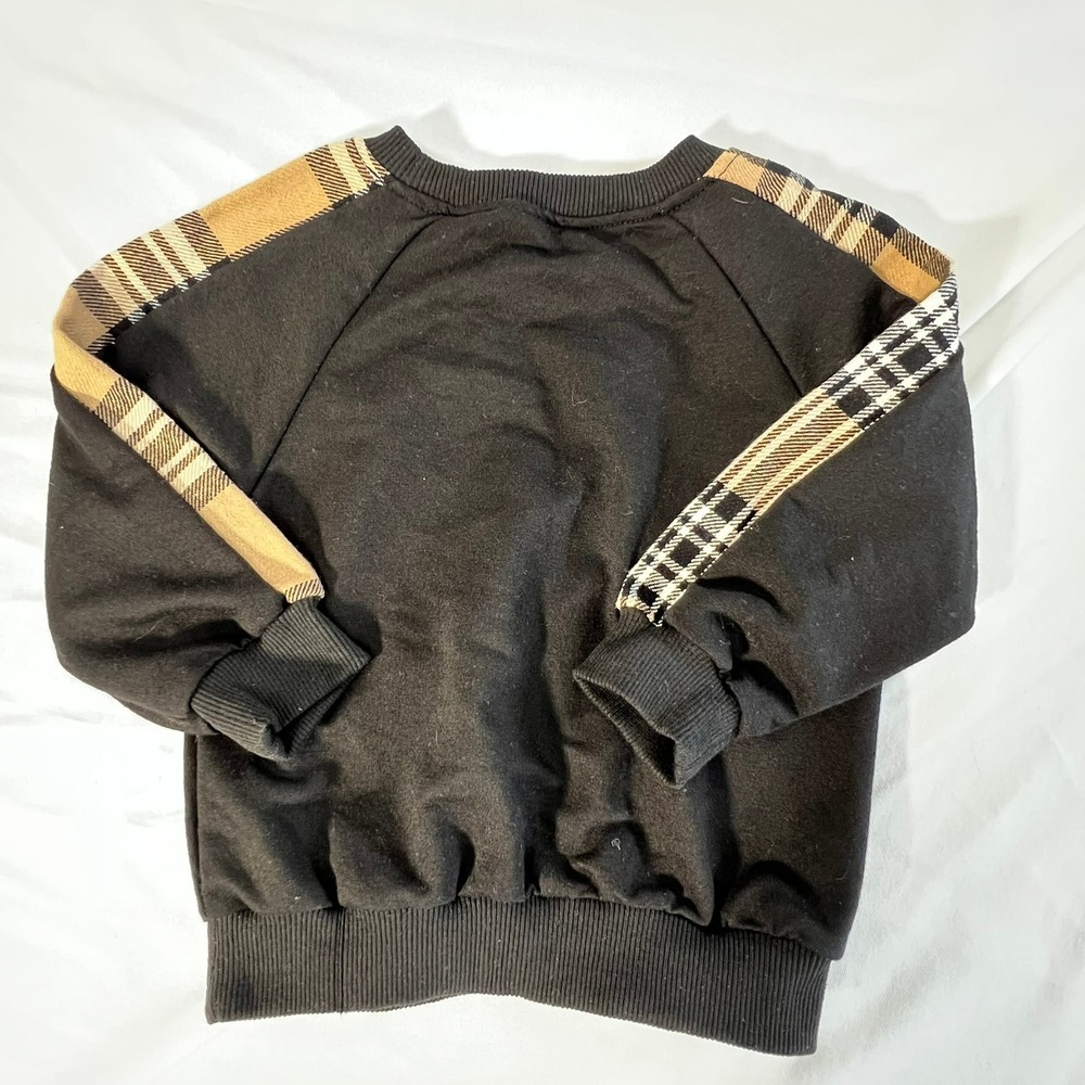 Girls Size 6 Black Plaid Trim Long Sleeve Crewneck Sweatshirt Pullover shirt